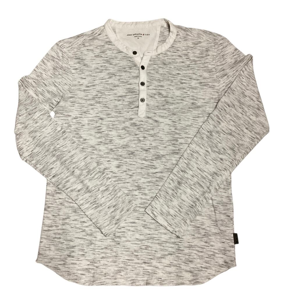 John Varvatos Star USA Men's Space Dye Long-Sleeve Henley Shirt, White/Gray sz M